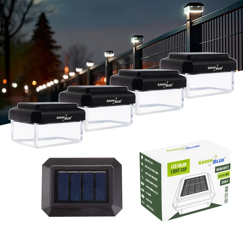 GreenBlue solcellsdriven LED-stolplampa, 60x40 mm, kuvertformad kåpa, 3200 K, GB125 WW, 4 st