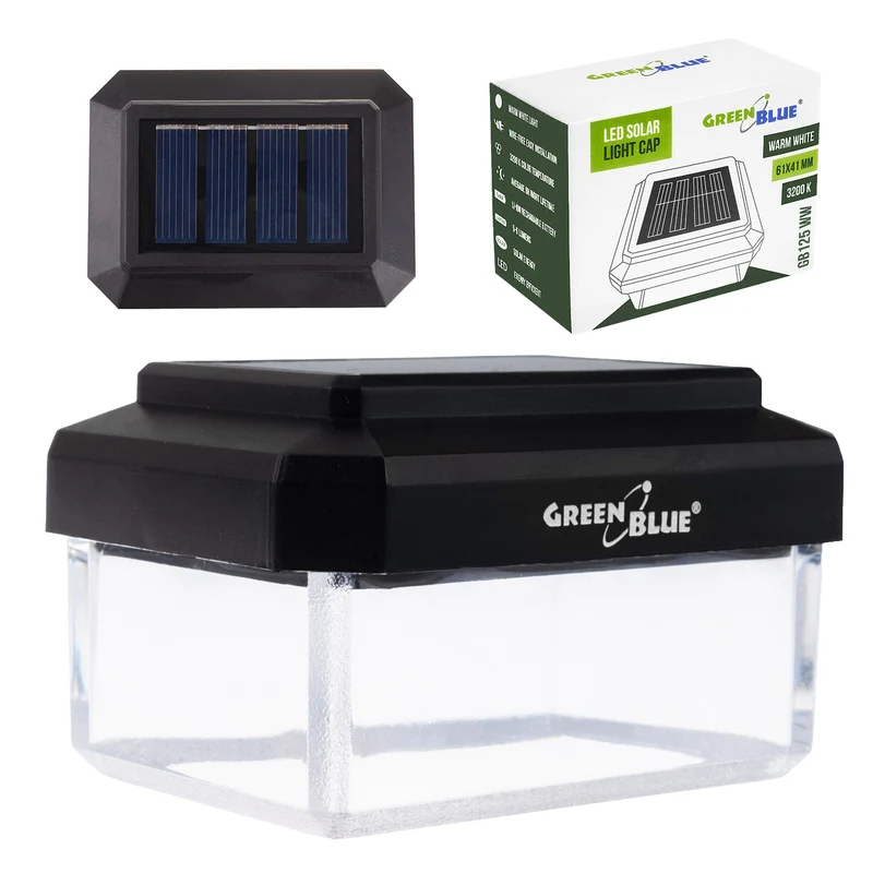 GreenBlue solcellsdriven LED-stolplampa, 60x40 mm, kuplock, 3200 K, GB125 WW
