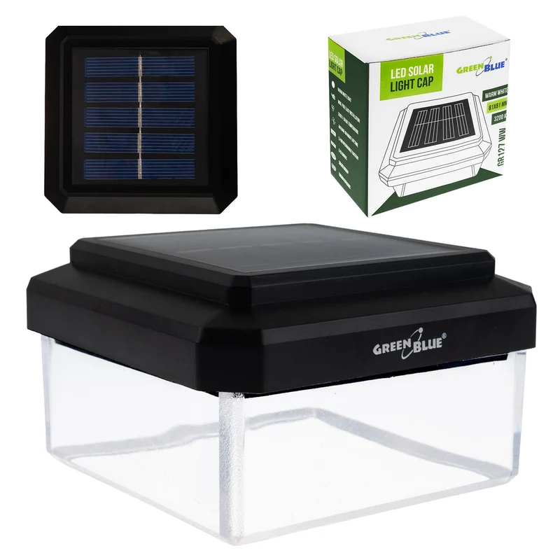 GreenBlue solcellsdriven LED-stolplampa, 80x80 mm, kuplock, 3200 K, GB127 WW