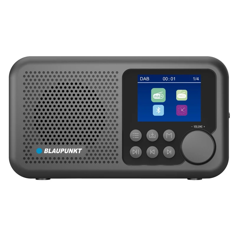Blaupunkt Portable Radio, DAB+ digitalradio och FM-tuner, Bluetooth, hörlursutgång, 2,4 tums färgdisplay, klock- och alarmfunktion, batteridriven och uppladdningsbar via USB-C, DR8BK