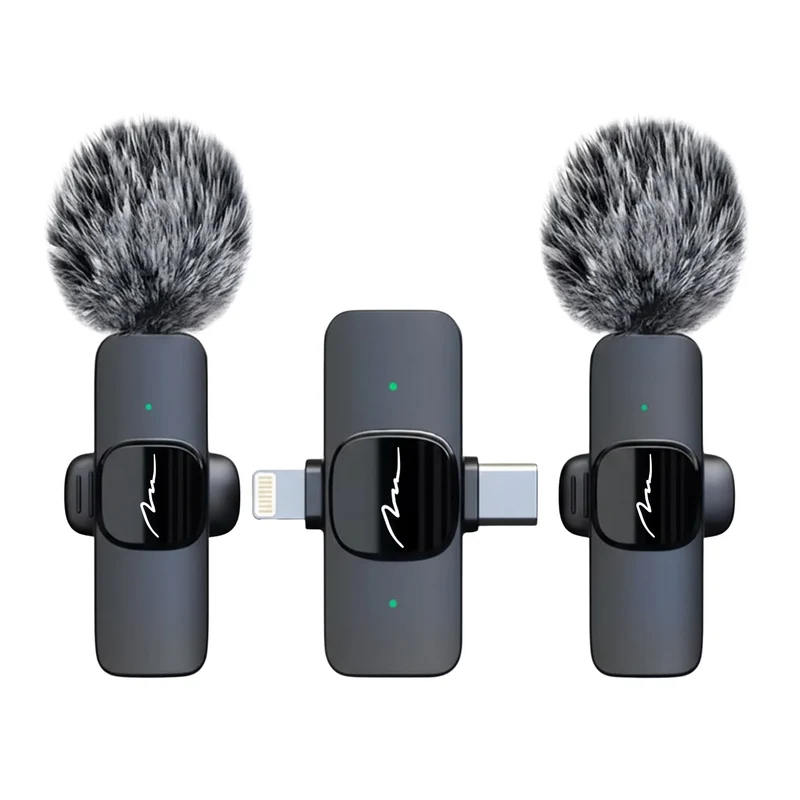 MICRO-MIC DUO – 2x trådlös mikrofon med klämma (set), för iOS och Android (OTG), mini, superkänslig. USB-C och LIGHTNING, Mediatech