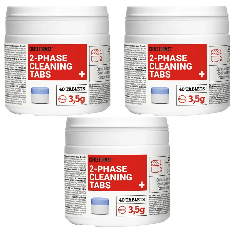 Rengöringstabletter för kaffebryggare, 2-phase Cleaning TABS+ 40 x 3,5 g Coffee Format, 3 förpackningar