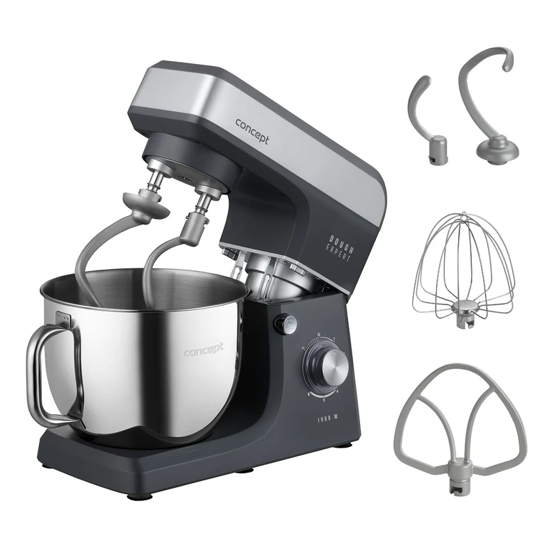Concept Dough Expert köksrobot med planetväxel, effekt 1900 W, dubbel degkrok, uppvärmningsfunktion för skålen, 6 olika hastigheter, RM6010