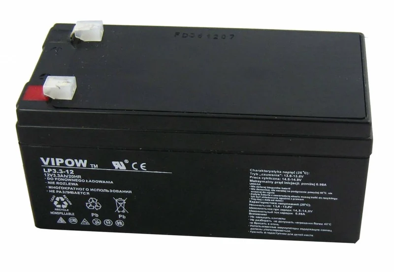 Vipow gelbatteri, underhållsfritt, lång livslängd, 12V 3.3Ah