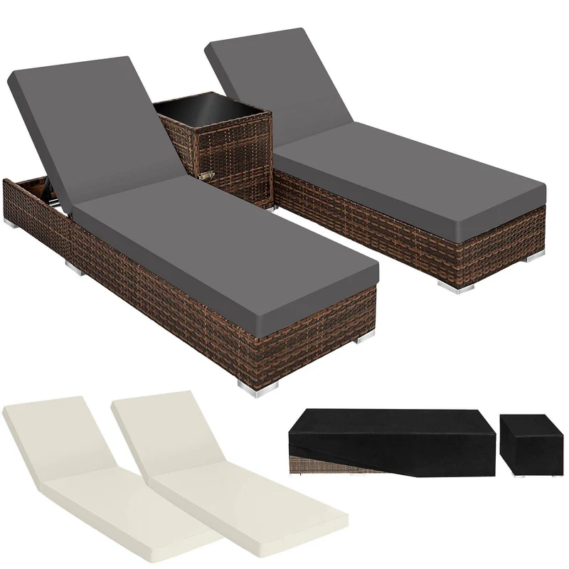 Tectake Rattan Sun Loungers 2-pack with Aluminium Frame and Table