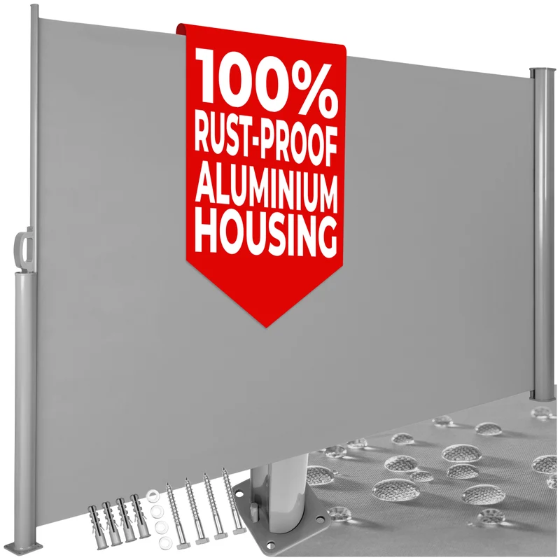 Tectake Aluminum Retractable Side Awning 300 x 180 x 10 cm, Grey