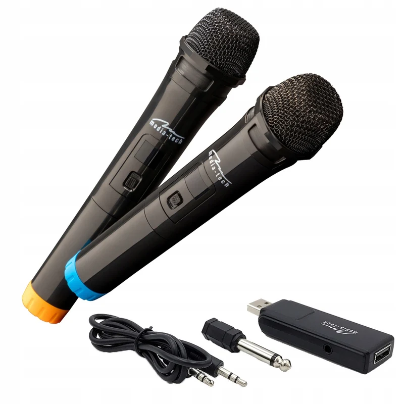 Två trådlösa mikrofoner med USB-mottagare till högtalare med karaokefunktion, Mediatech MT395