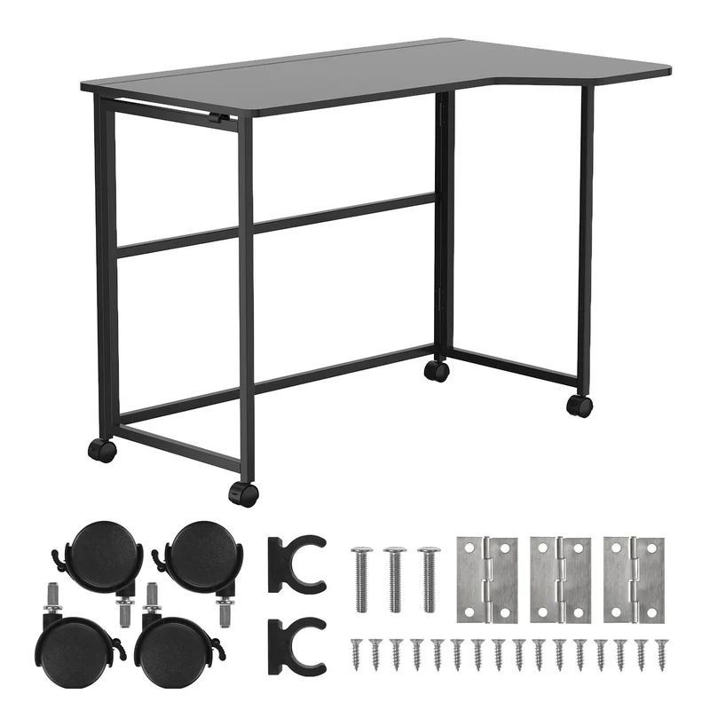 Maclean hopfällbart skrivbord, svart, flyttbart, 100x65 cm, max. 50 kg, vinklat, L-form, MC-1250 L/B