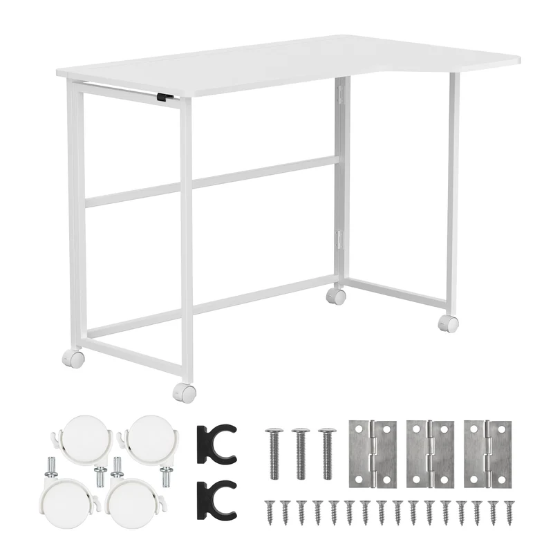 Maclean hopfällbart skrivbord, vitt, flyttbart, 100x65 cm, max. 50 kg, vinklat, L-format, MC-1250 L/W