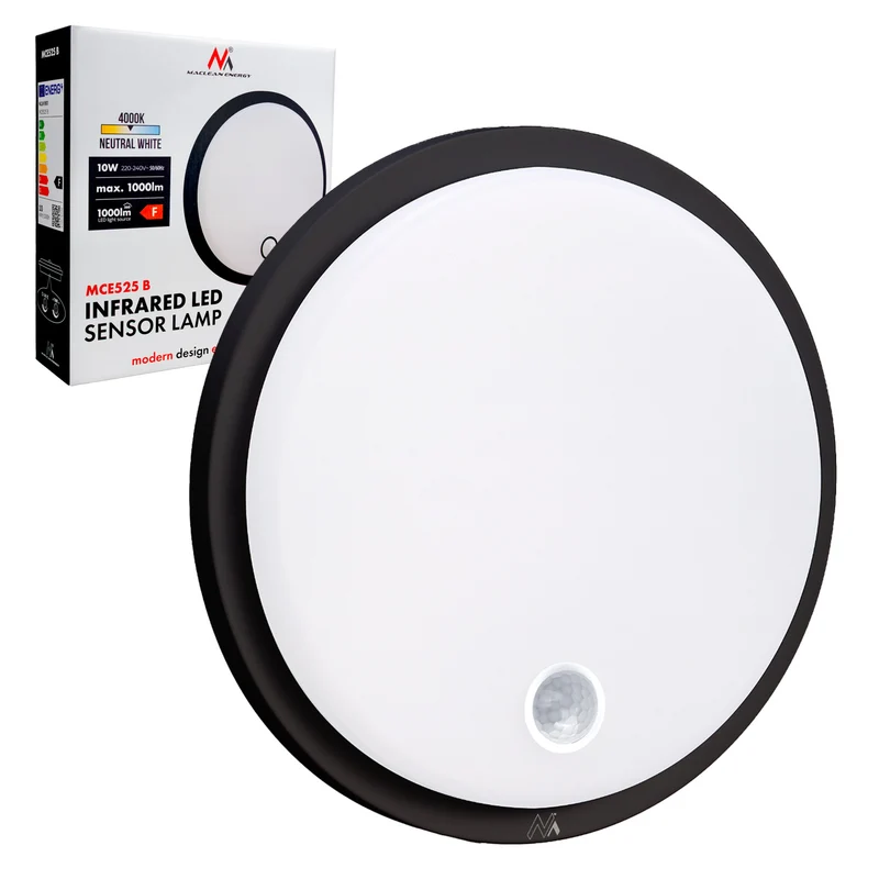 LED-lampa med rörelsesensor Maclean, PIR-sensor, svart, 10 W, IP65, 1000 lm, neutral färg, MCE525 B