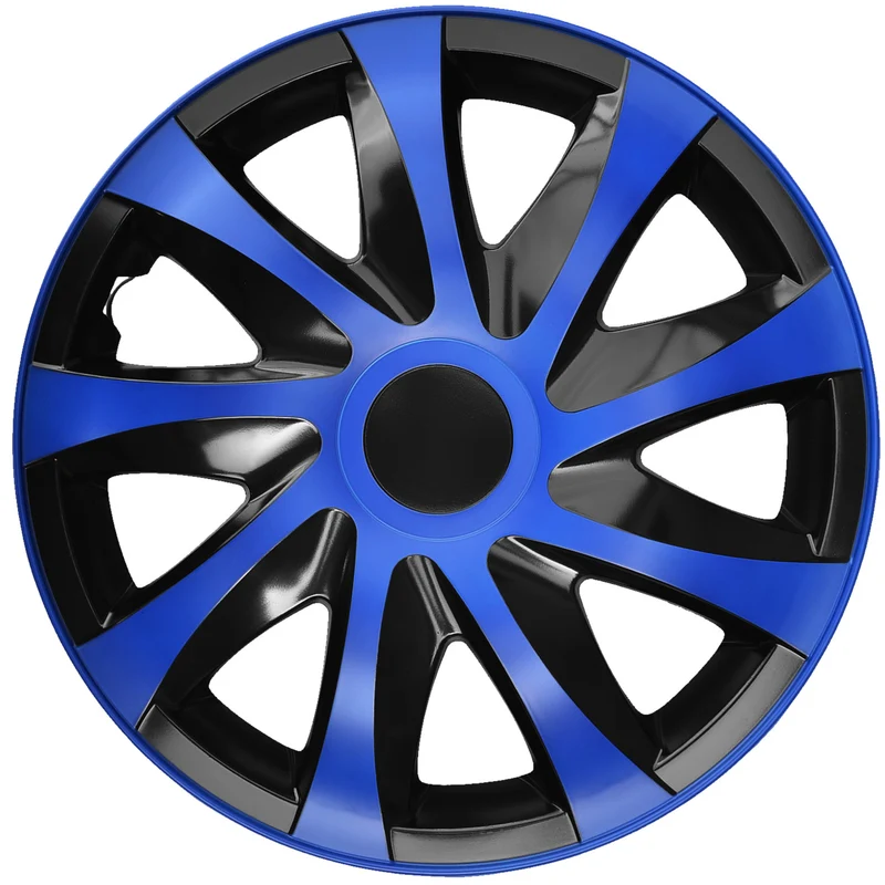 Set med 14" DRACO navkapslar blå/svart 4 delar