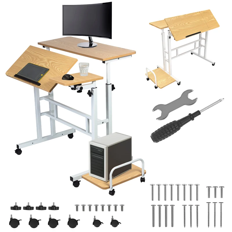 Mobilt laptopbord Maclean, vit, skiva 80x60cm, 50kg max, höjdjustering 67-115cm , MC-124 W