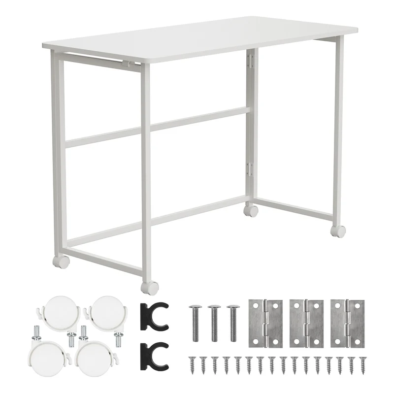 Maclean fällbart bord skrivbord, vit, mobil, skiva 100x50cm, max. 50kg, MC-1250 W