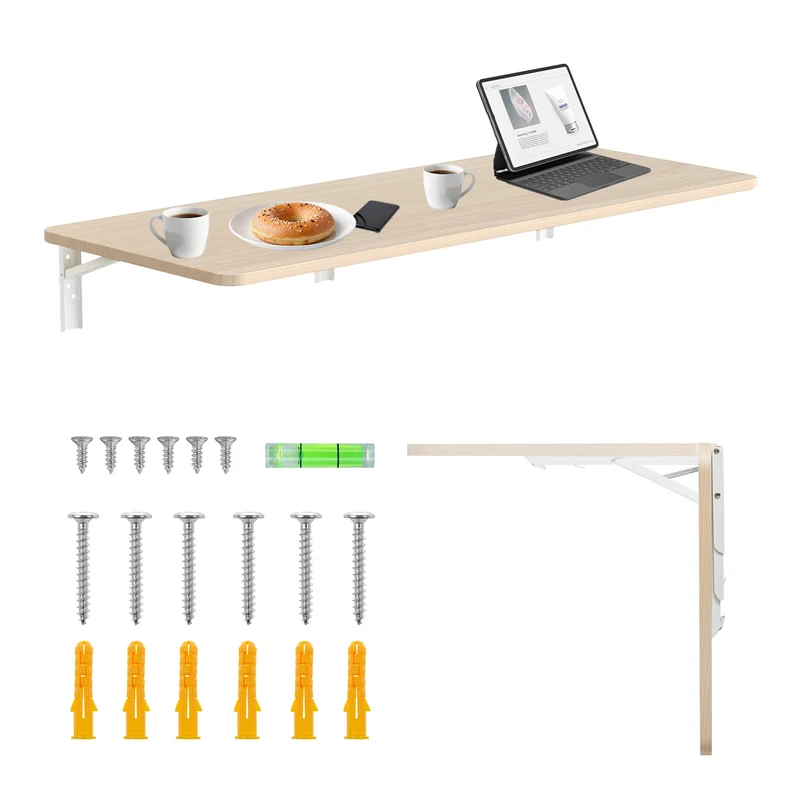 Maclean Hopfällbar hylla / bordsskiva, ljus träfärg, 100x40cm, max. 50 kg, MC-128 WD