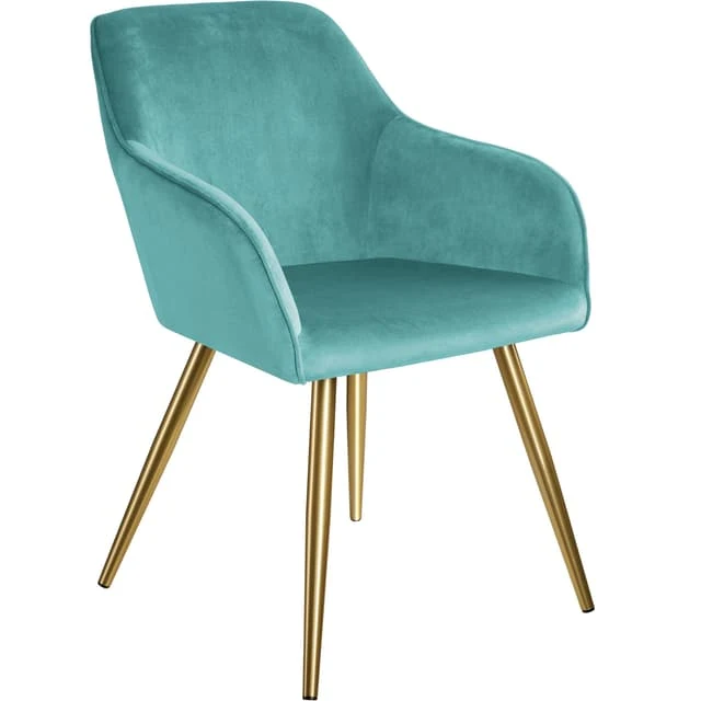 Tectake Marilyn Armchair in Velvet Look, Gold Legs 62x58x82cm, Turquoise/Gold