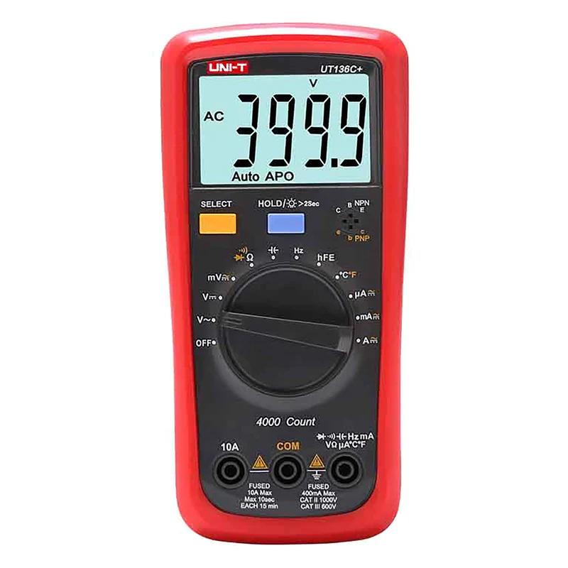 Uni-T digital multimeter, spännings- och strömmätning, mätsladdar ingår, temperaturgivare, UT136C+
