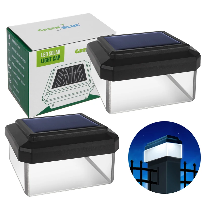 GreenBlue LED-solcellslampa för stolpe, 60x40 mm, kuplock, GB125, 2 st
