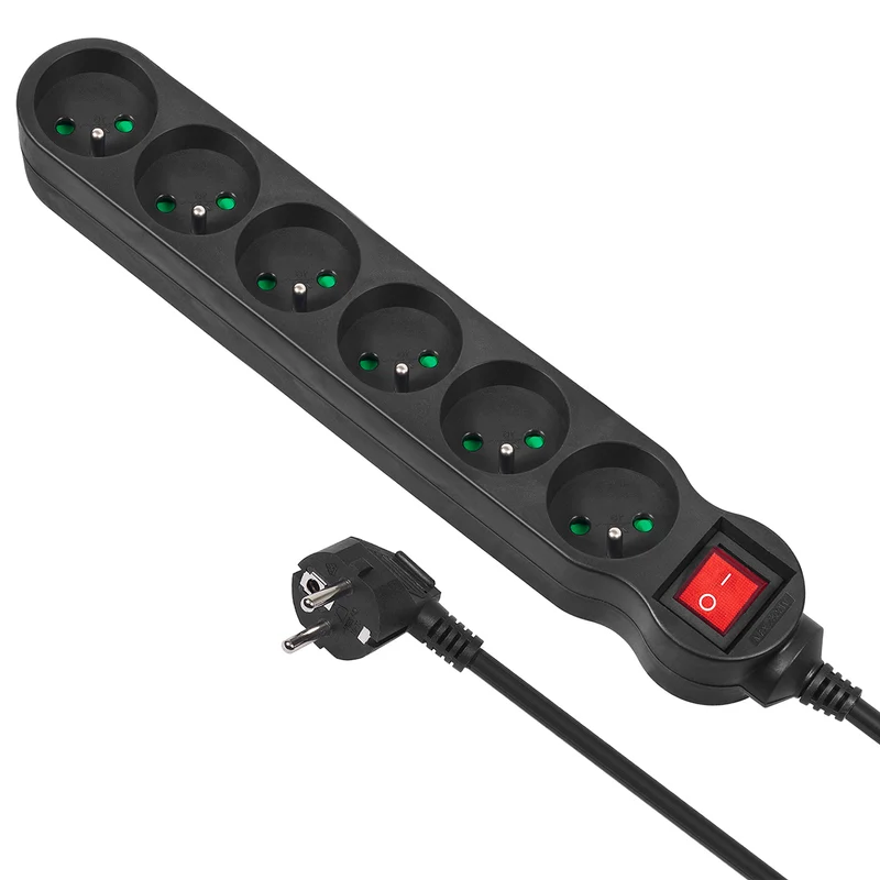 Maclean Energy power strip MCE188 Förlängningskabel med 6 uttag med strömbrytare