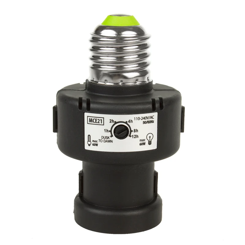 Maclean E27-lamphållare, 100W, med skymningssensor, timer, MCE21B