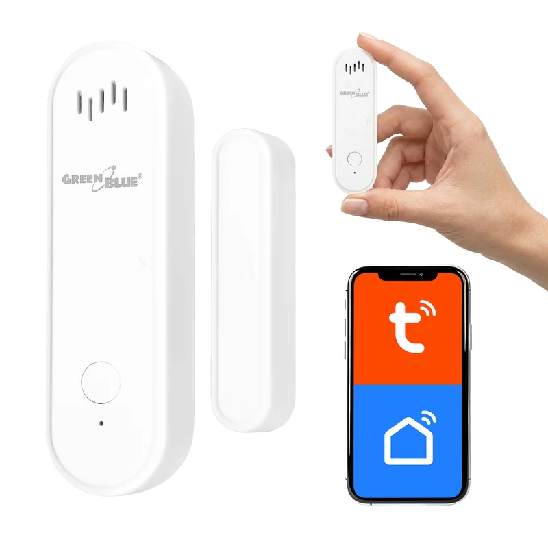 Trådlös kontaktor/öppningssensor med WiFi från GreenBlue, Android/iOS, för dörrar/fönster, 3,0 V DC, LR03x2, med larm, GB478