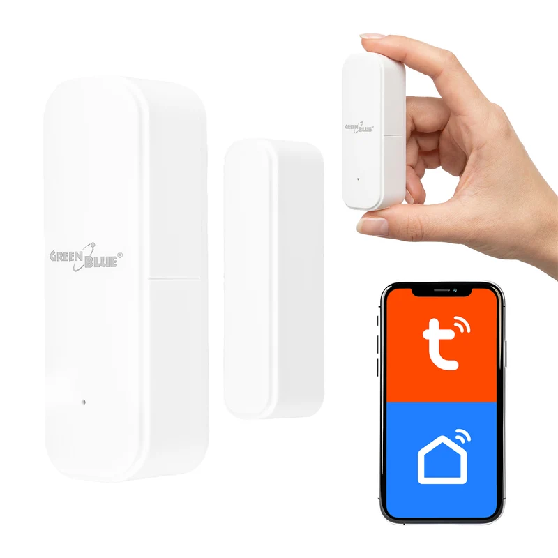 Trådlös kontaktor/öppningssensor med WiFi från GreenBlue, Android/iOS, för dörrar/fönster, 3,0 V DC, LR03x2, GB479 W