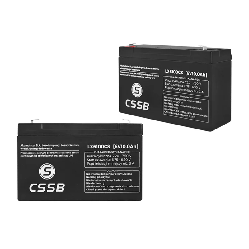Uppladdningsbart gelbatteri CSSB 6V 10Ah underhållsfritt och läckagefri