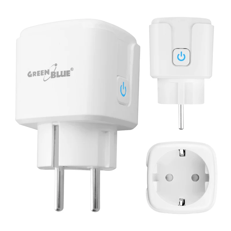 GreenBlue WiFi-styrd eluttag, Android/iOS/Alexa/Google Home, timer, effektmätare, max 16 A/3840 W, GB735 W