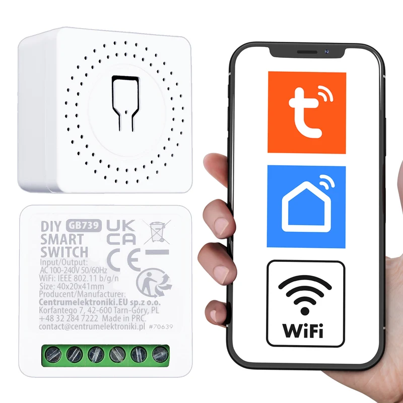 GreenBlue WiFi-relä för infälld montering, Android/iOS/Alexa/Google Home, 100–240 V växelström, 50/60 Hz, max. 16 A, för LED 150 W, GB739