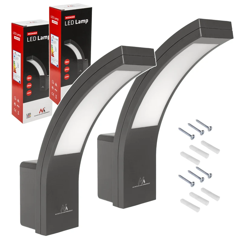 Maclean LED-fasadlampa, 800 lm, 10 W, ljusfärg naturvit (4000 K), färg grå, MCE343 GR, 2 st