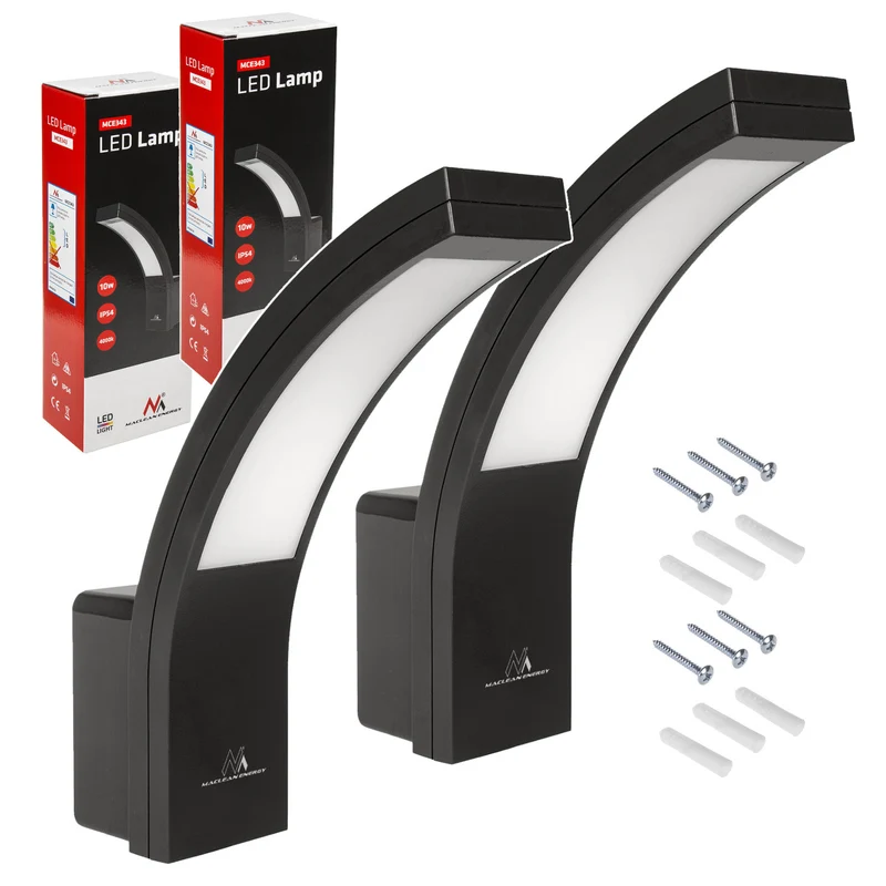 Maclean LED-fasadlampa, 800 lm, IP54, 10 W, naturvit ljusfärg (4000 K), svart, MCE343 B, 2 st