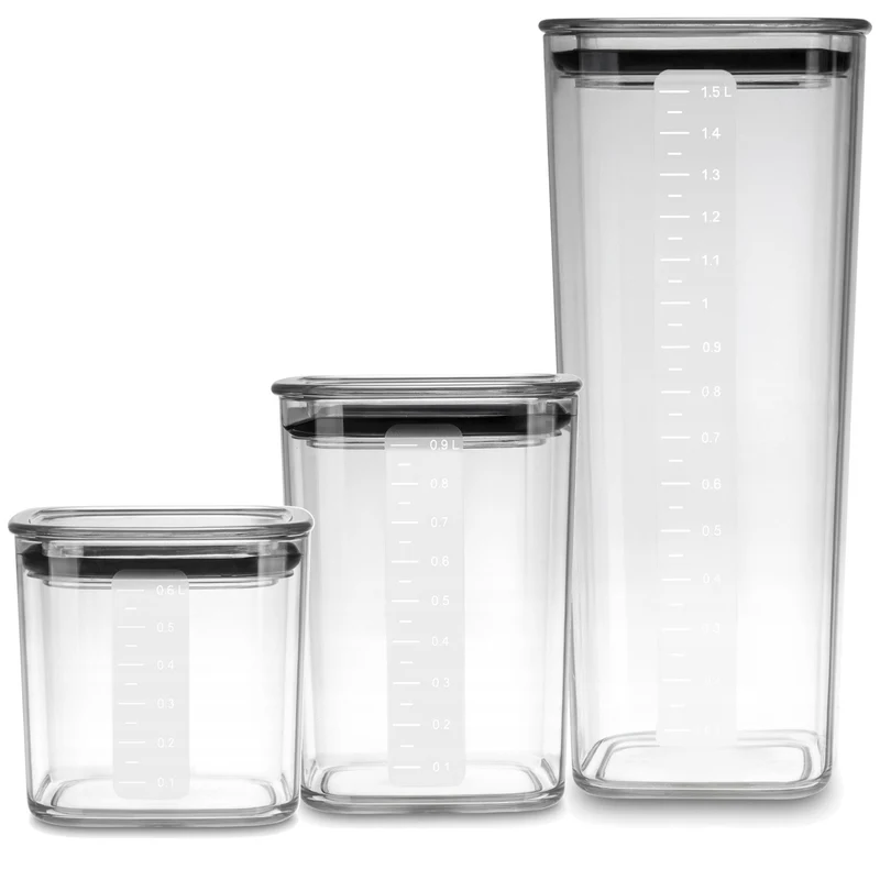 Practic-förvaringsburkar för lösa livsmedel, volym 0,6 l, 0,9 l, 1,5 l, lock med tätning,