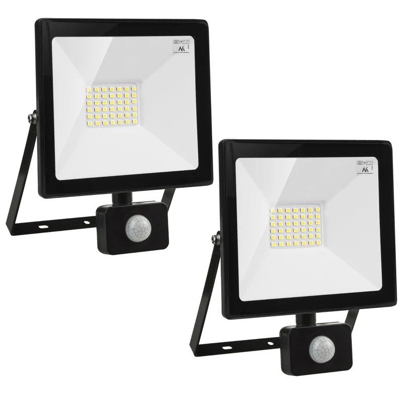 2x LED-strålkastare med Maclean rörelsedetektor, slim 30W, 2400lm, neutral vit (4000K), IP44, MCE630 NW PIR