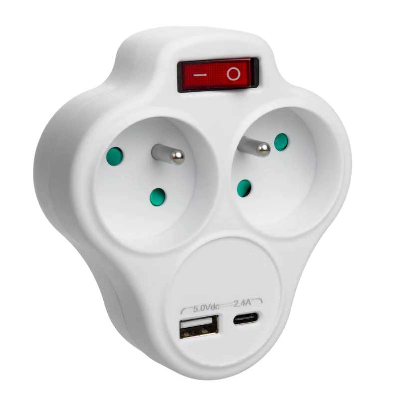 Maclean-eluttag, grenuttag med 2 uttag och USB A/C 2,4 A, typ E, 2x16 A, MCE336 E