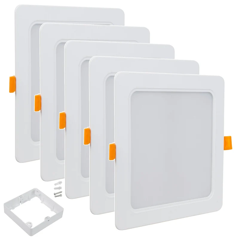 5x Maclean LED-takpanel, infälld SLIM, 18W, neutralvit 4000K, 170*170*26mm, 1800lm, MCE374 S + ytadapter MCE379 S