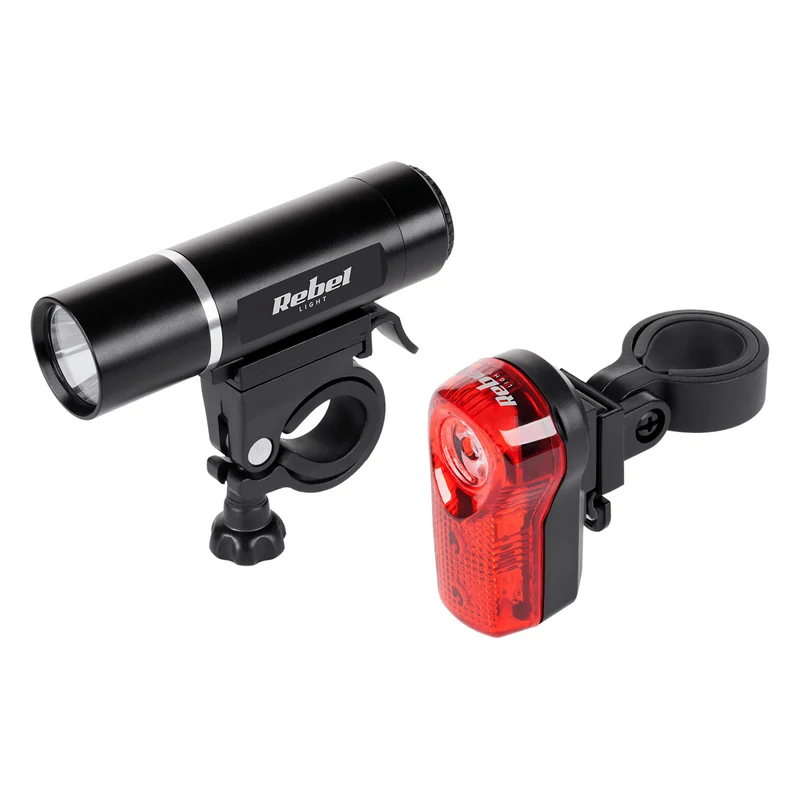 Cykelbelysning URZ0015 fram 1x LED 3W + bak 3x LED batteridrift Rebel
