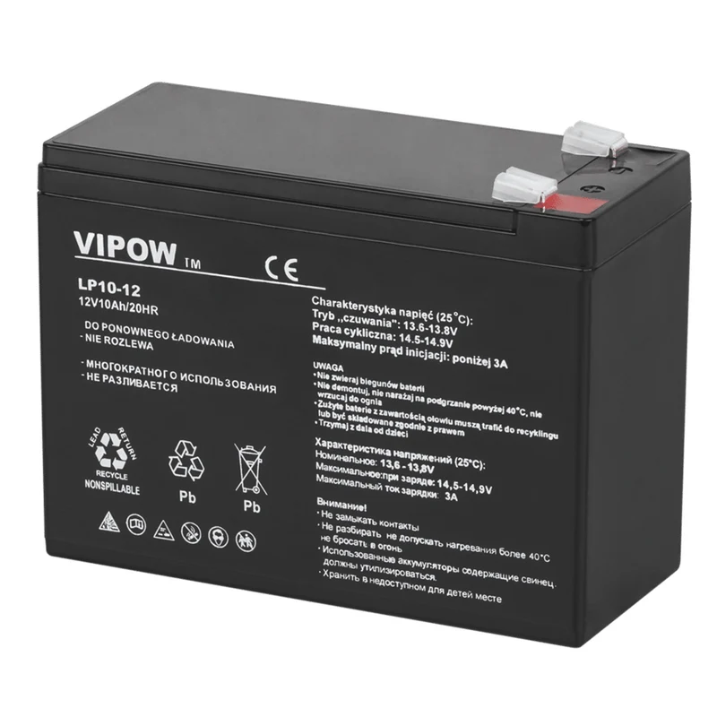 Vipow underhållsfritt gelbatteri 12V 10Ah, lång livslängd