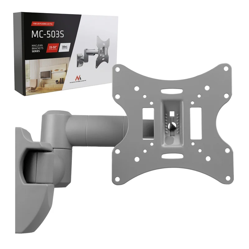 TV- eller monitorhållare Maclean, universell, max VESA 200x200, 23-50", 30 kg, silver, MC-503A S