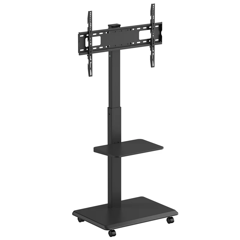 TV-stativ / vagn Ergo-Office, max. belastning 50kg / 5kg hylla, max. VESA 600x400, inbyggt grenuttag, svart, ER-304 B