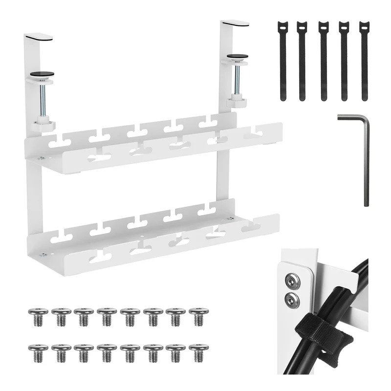 Maclean kabelhanterare under skrivbord, maxbelastning 5 kg, 2 nivåer, vit, MC-104 W