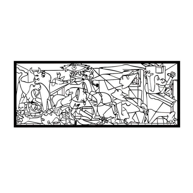 Genombruten målning, 3D-väggdekoration, 3D-målning "Guernica av Pablo Picasso" 100x40cm Svart