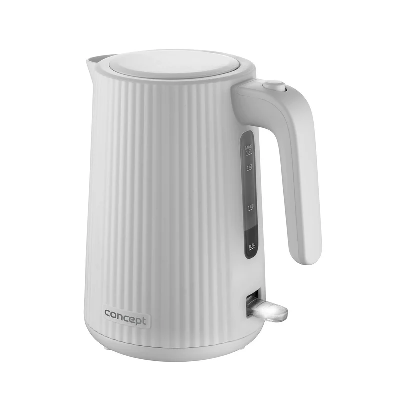 Vattenkokare Concept i plast, 1,7L, räfflad design, trippelsäkerhetssystem, sedimentfilter, vattennivåindikator, vit, RK2390