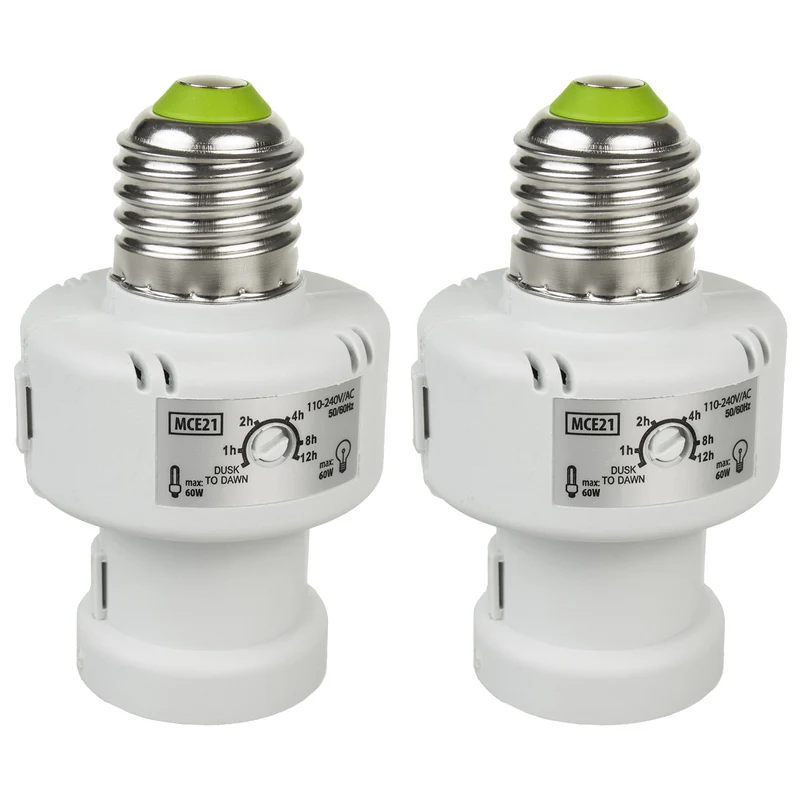 Maclean glödlampshållare, E27, max. 100W, med skymningssensor, timer, vit, MCE21W, 2 st