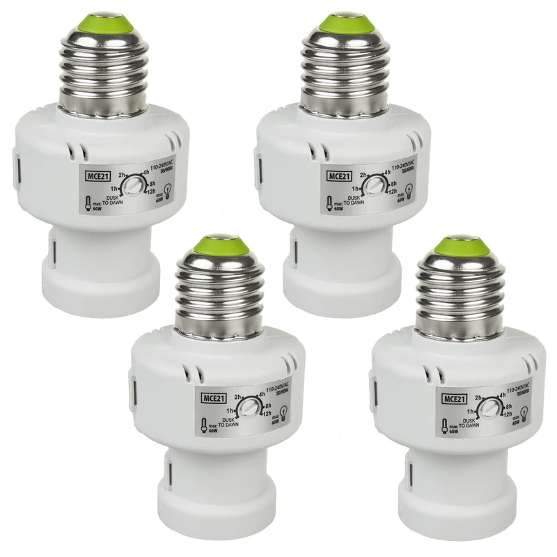 Maclean glödlampshållare, E27, max. 100W, med skymningssensor, timer, vit, MCE21W, 4 st