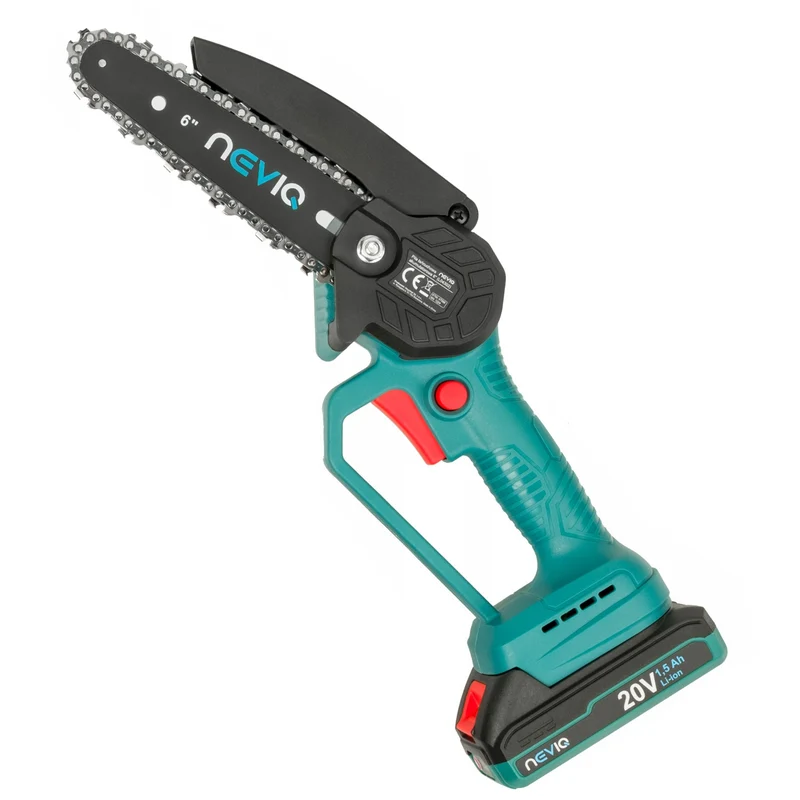 NEVIQ sladdlös motorsåg, 6'' svärd, 200W, Li-ion 1,5 Ah batteri, L04302