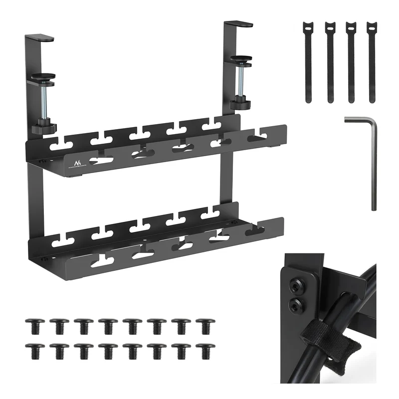 Maclean kabelhanterare under skrivbord, maxbelastning 5 kg, 2 nivåer, svart, MC-104 B