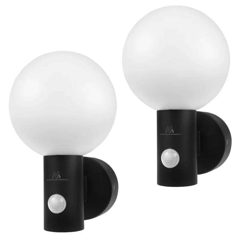 Maclean rörelsesensor LED-lampa, PIR rörelsesensor, svart, 15W, IP65, 1600lm, neutralvit (4000K) MCE515 B, 2 st
