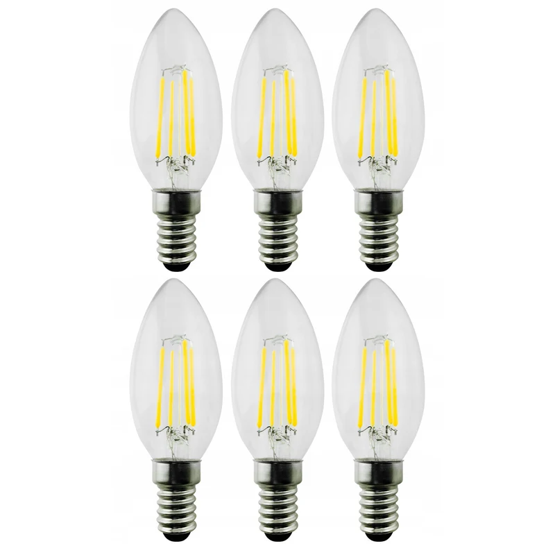 6x Maclean, Filament LED E14, 4W, 230V, WW varmvit 3000K, 400lm, Retro edison dekorativt ljus C35, MCE285