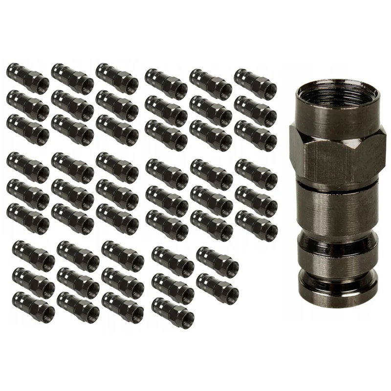 50x Maclean, F kompressionsanslutning, RG-6, professionell, nickel, svart, MCTV-916