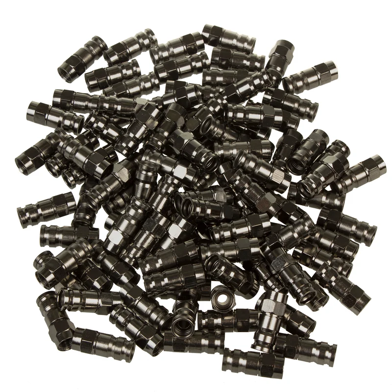 100x Maclean, F Kompressionskontakt, RG-6, Professionell, Nickel, Svart, MCTV-916