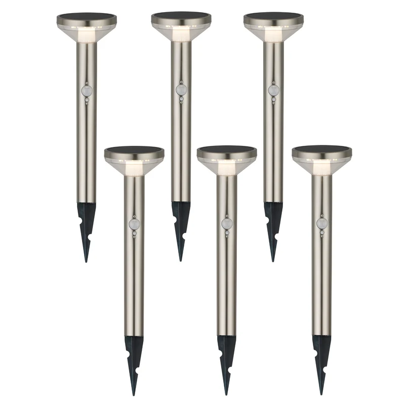 Maclean Solar LED-lampa, med sensor, 3 lägen, plug-in, Li-ion 18650, IP44, 3,7V, 1200 mAh, matt krom, MCE465 C/M, 6 st